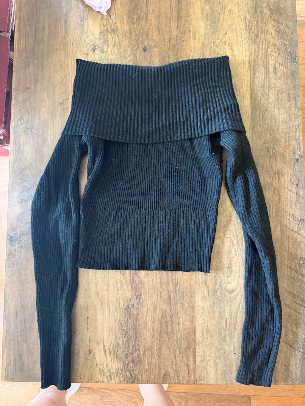 Black Off-Shoulder Ribbed Women's Sweater